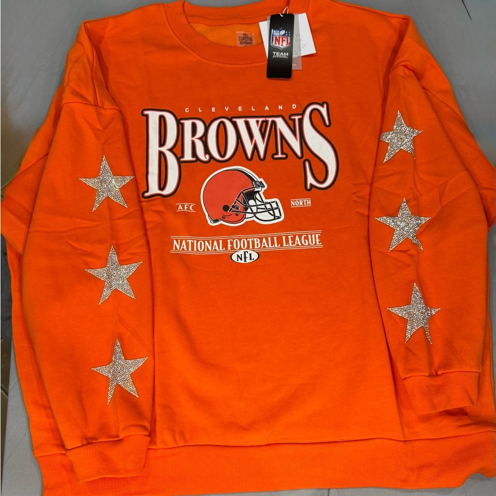 Gameday Couture Cleveland Browns Orange Sweatshirt with embellished sleeve